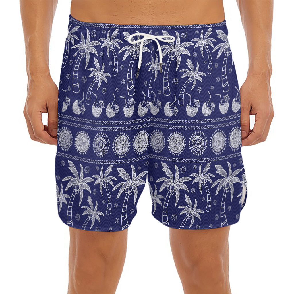 Blue Summer Coconut Pattern Print Men's Split Running Shorts