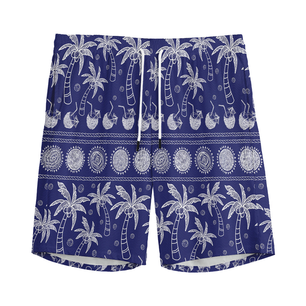 Blue Summer Coconut Pattern Print Men's Sports Shorts