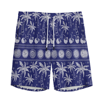 Blue Summer Coconut Pattern Print Men's Sports Shorts