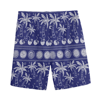Blue Summer Coconut Pattern Print Men's Sports Shorts