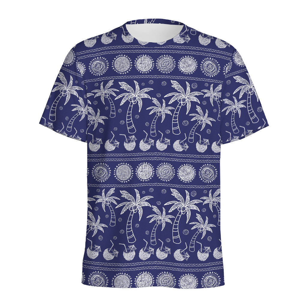 Blue Summer Coconut Pattern Print Men's Sports T-Shirt