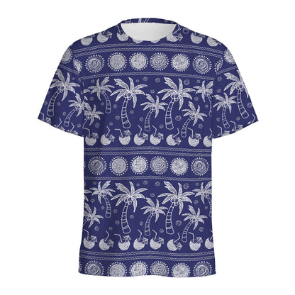 Blue Summer Coconut Pattern Print Men's Sports T-Shirt