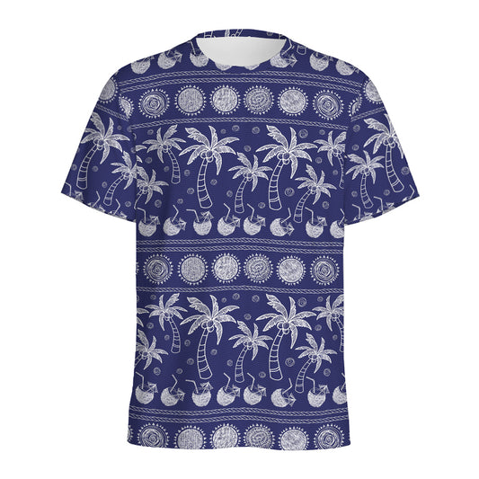 Blue Summer Coconut Pattern Print Men's Sports T-Shirt