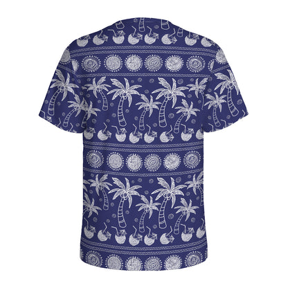 Blue Summer Coconut Pattern Print Men's Sports T-Shirt
