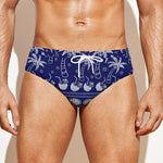 Blue Summer Coconut Pattern Print Men's Swim Briefs