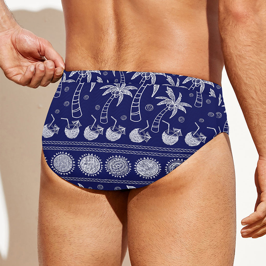 Blue Summer Coconut Pattern Print Men's Swim Briefs