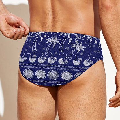 Blue Summer Coconut Pattern Print Men's Swim Briefs