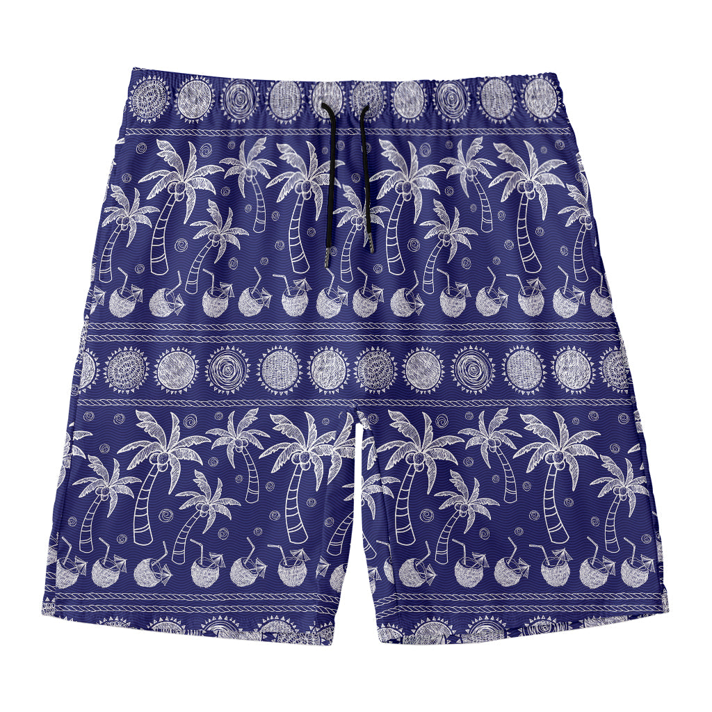Blue Summer Coconut Pattern Print Men's Swim Trunks