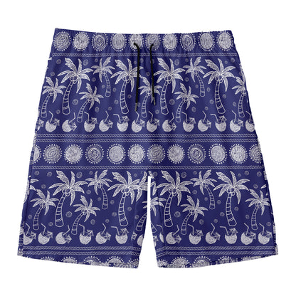 Blue Summer Coconut Pattern Print Men's Swim Trunks