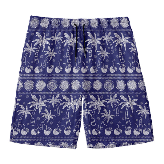 Blue Summer Coconut Pattern Print Men's Swim Trunks