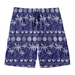 Blue Summer Coconut Pattern Print Men's Swim Trunks