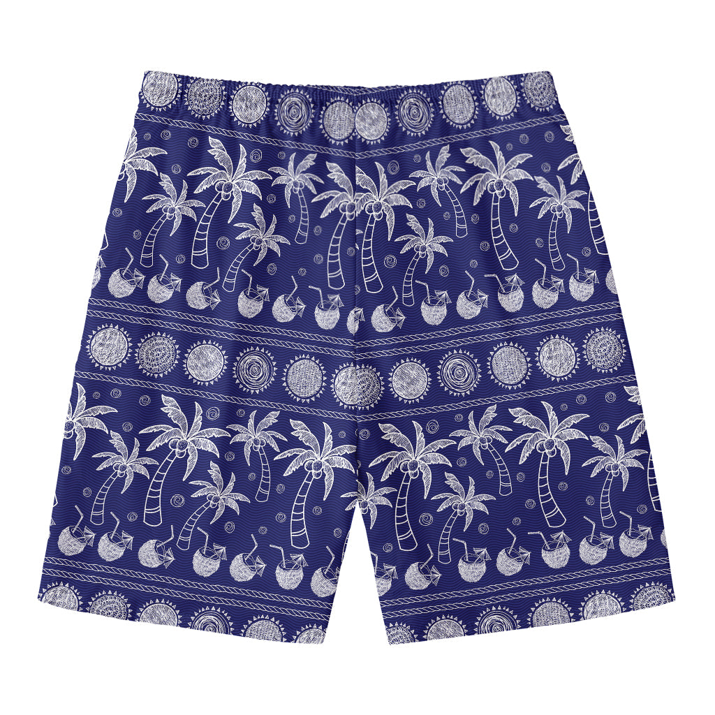 Blue Summer Coconut Pattern Print Men's Swim Trunks