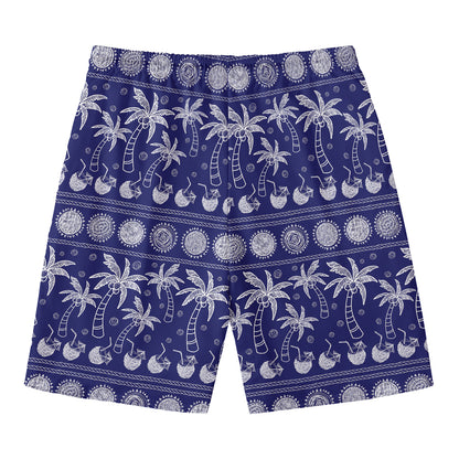 Blue Summer Coconut Pattern Print Men's Swim Trunks