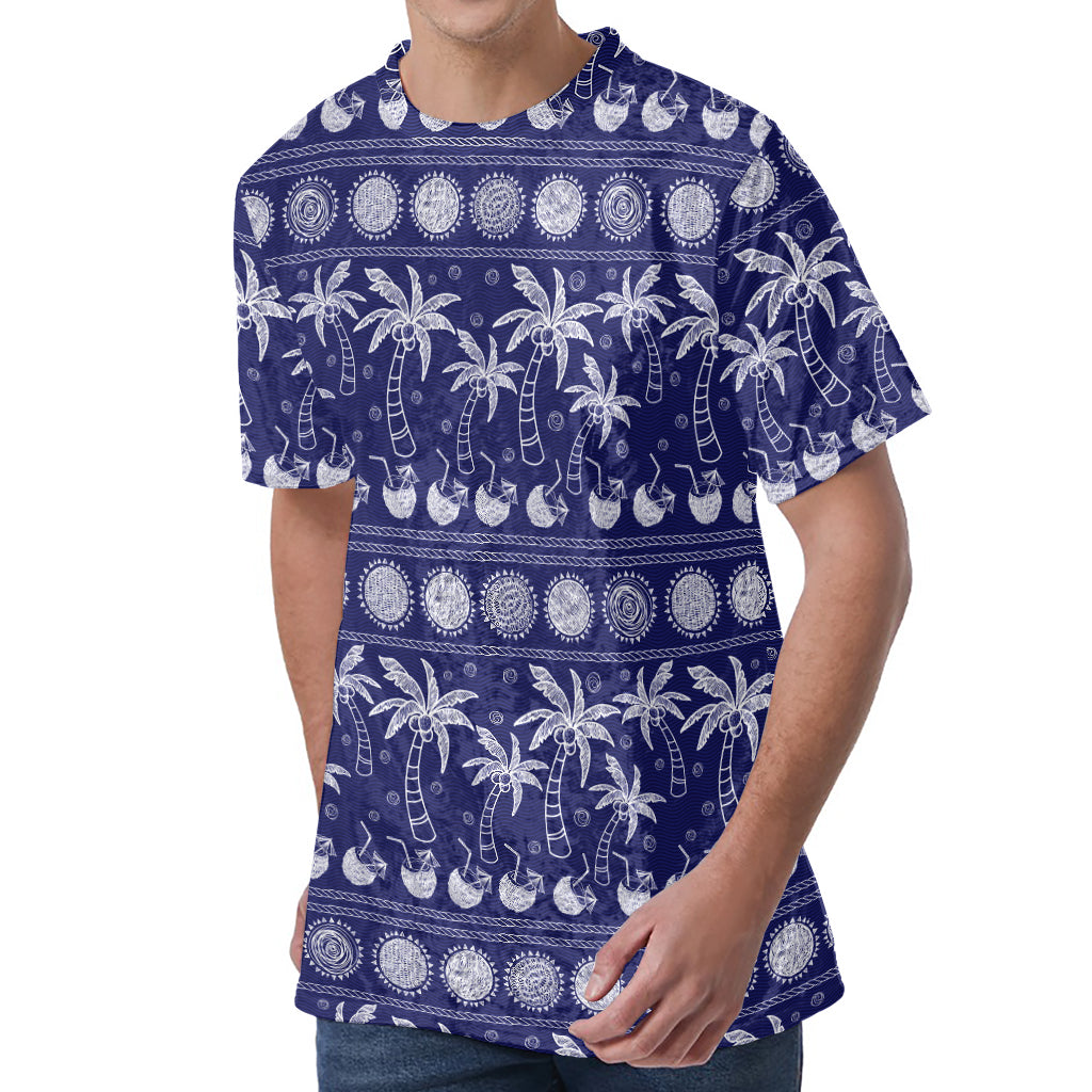 Blue Summer Coconut Pattern Print Men's Velvet T-Shirt