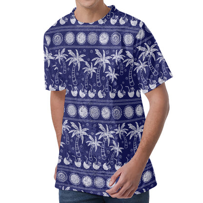Blue Summer Coconut Pattern Print Men's Velvet T-Shirt