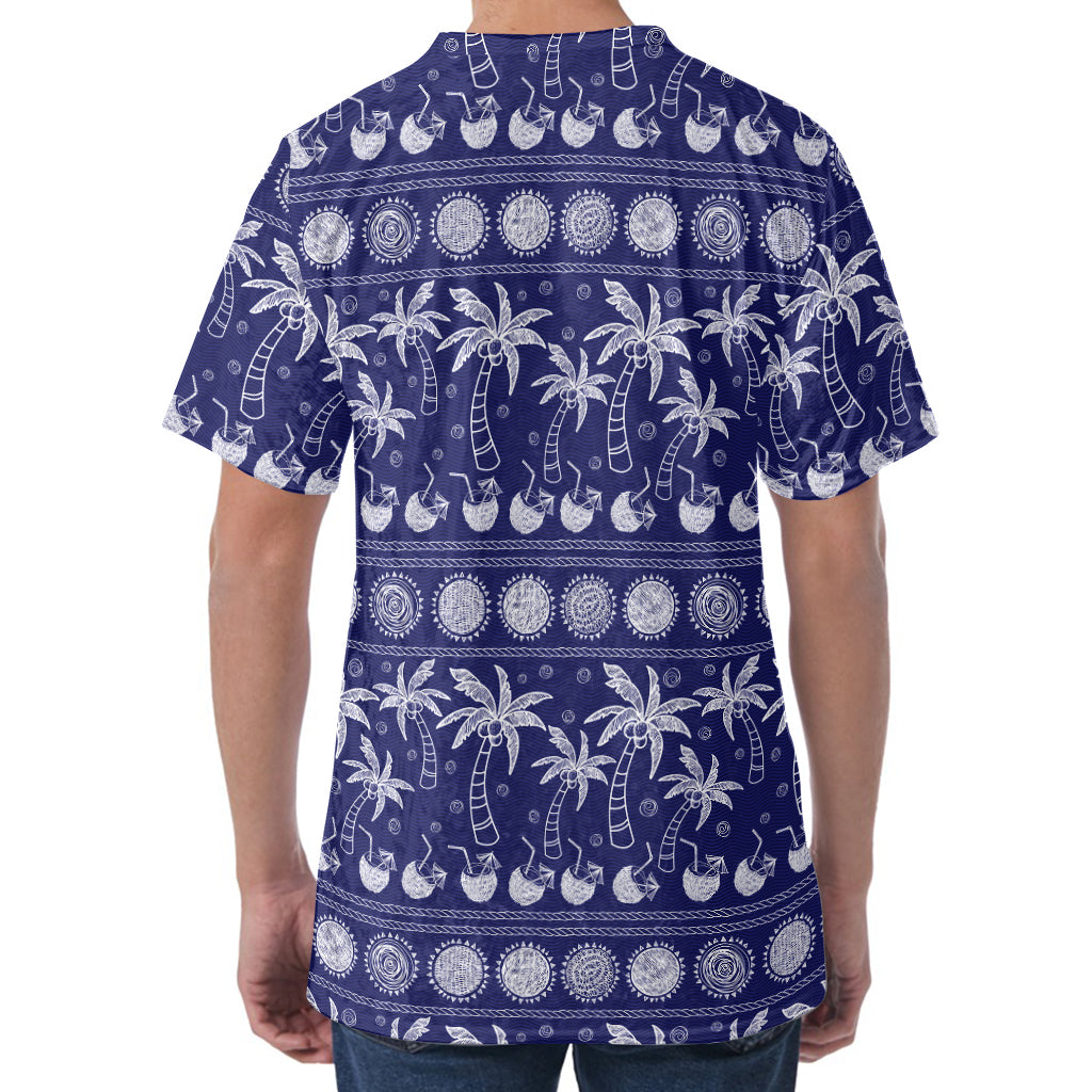 Blue Summer Coconut Pattern Print Men's Velvet T-Shirt