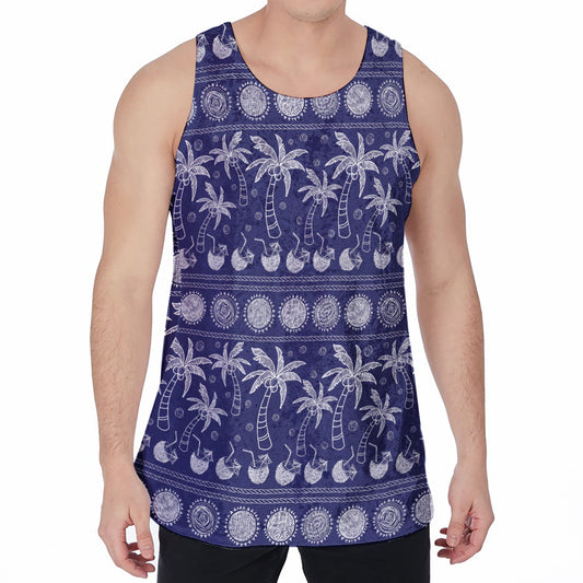 Blue Summer Coconut Pattern Print Men's Velvet Tank Top