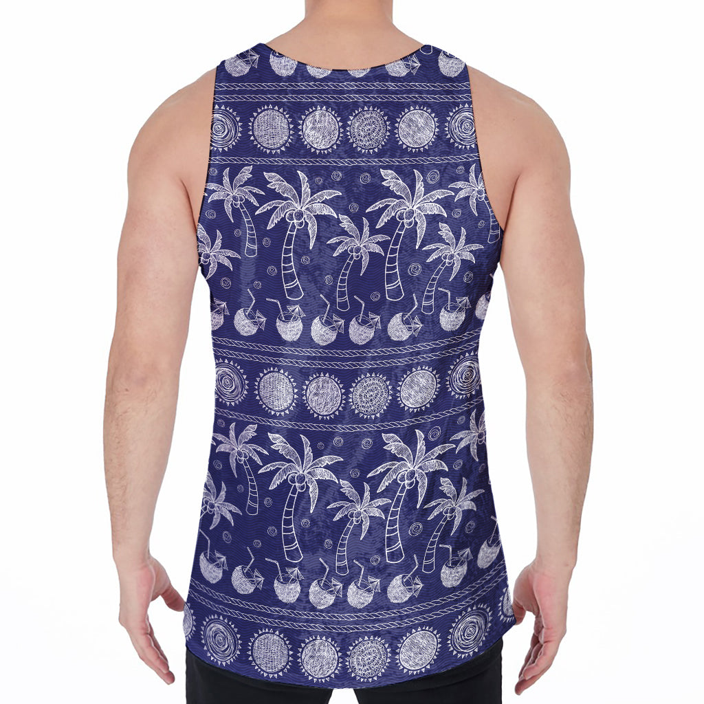 Blue Summer Coconut Pattern Print Men's Velvet Tank Top
