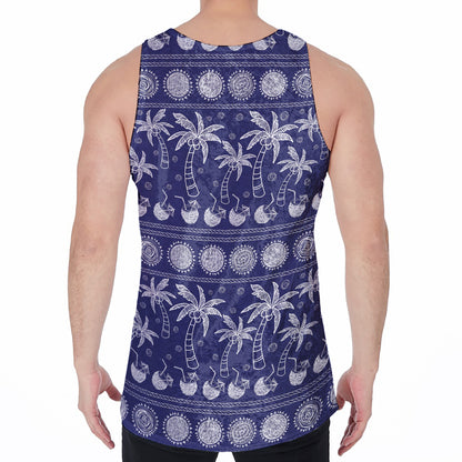 Blue Summer Coconut Pattern Print Men's Velvet Tank Top