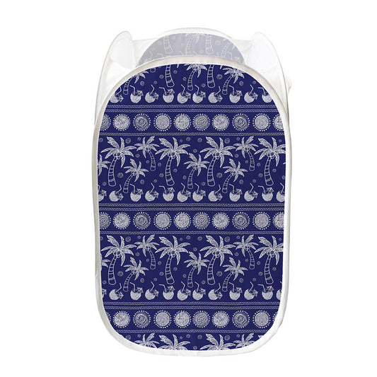 Blue Summer Coconut Pattern Print Mesh Laundry Hamper