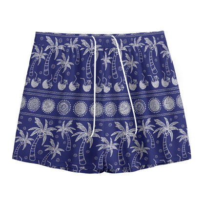 Blue Summer Coconut Pattern Print Mesh Shorts