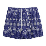 Blue Summer Coconut Pattern Print Mesh Shorts