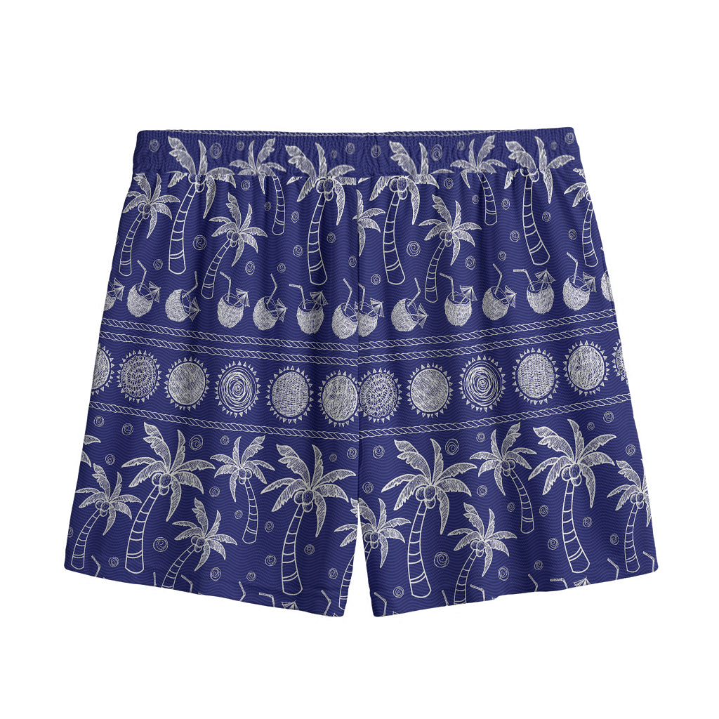 Blue Summer Coconut Pattern Print Mesh Shorts