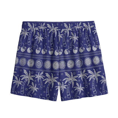 Blue Summer Coconut Pattern Print Mesh Shorts