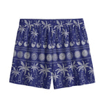 Blue Summer Coconut Pattern Print Mesh Shorts