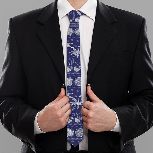 Blue Summer Coconut Pattern Print Necktie