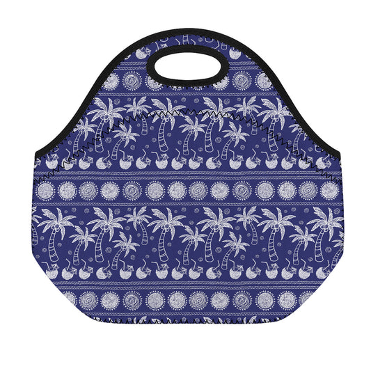 Blue Summer Coconut Pattern Print Neoprene Lunch Bag