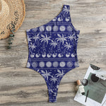 Blue Summer Coconut Pattern Print One Shoulder Bodysuit