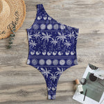 Blue Summer Coconut Pattern Print One Shoulder Bodysuit