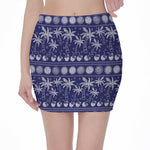 Blue Summer Coconut Pattern Print Pencil Mini Skirt
