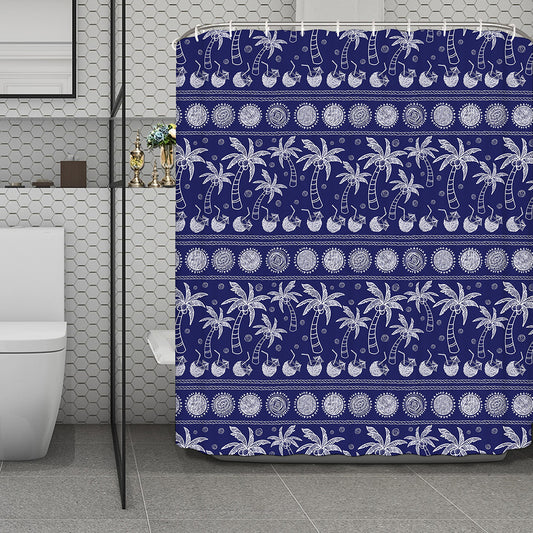 Blue Summer Coconut Pattern Print Polyester Shower Curtain