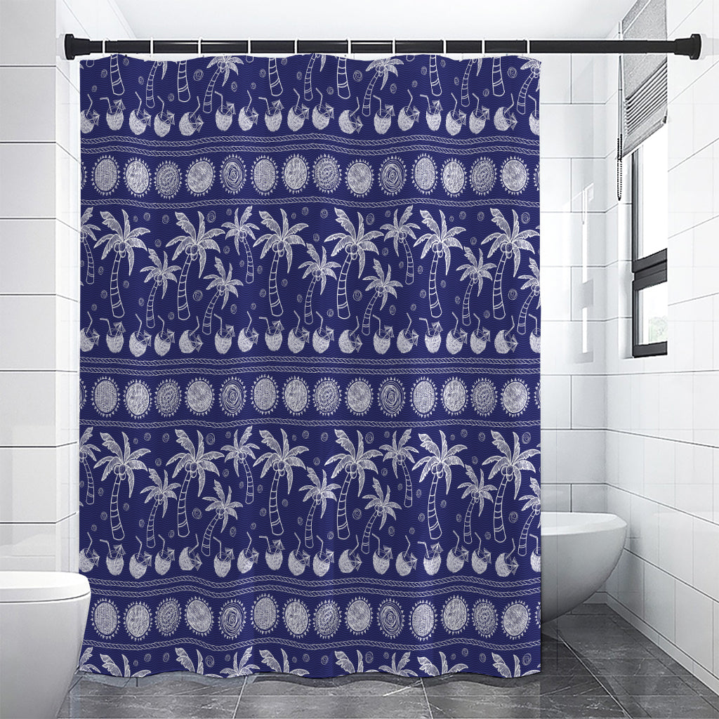 Blue Summer Coconut Pattern Print Premium Shower Curtain