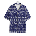 Blue Summer Coconut Pattern Print Rayon Hawaiian Shirt
