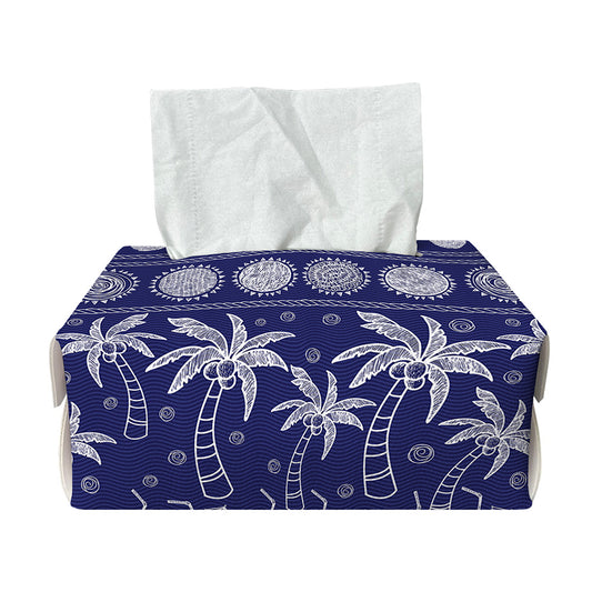 Blue Summer Coconut Pattern Print Rectangle Tissue Box Cover