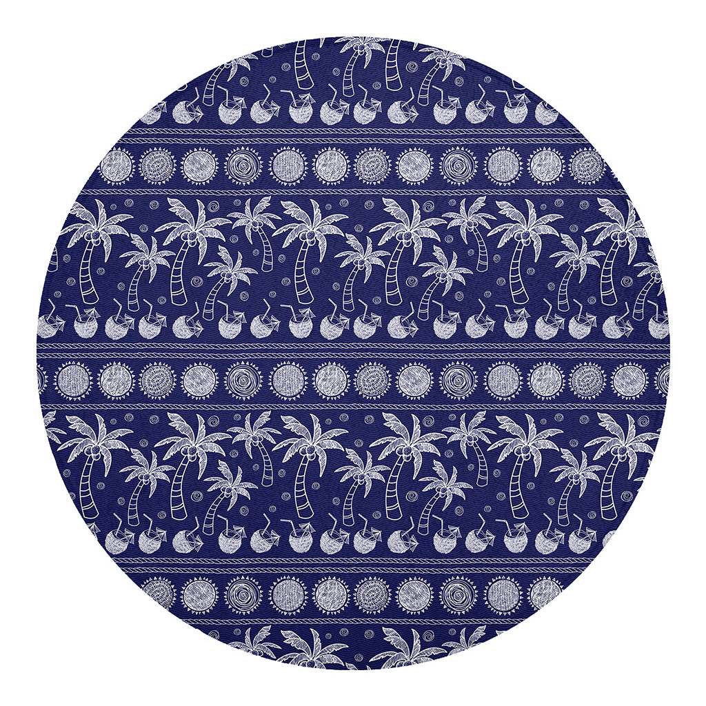 Blue Summer Coconut Pattern Print Round Blanket