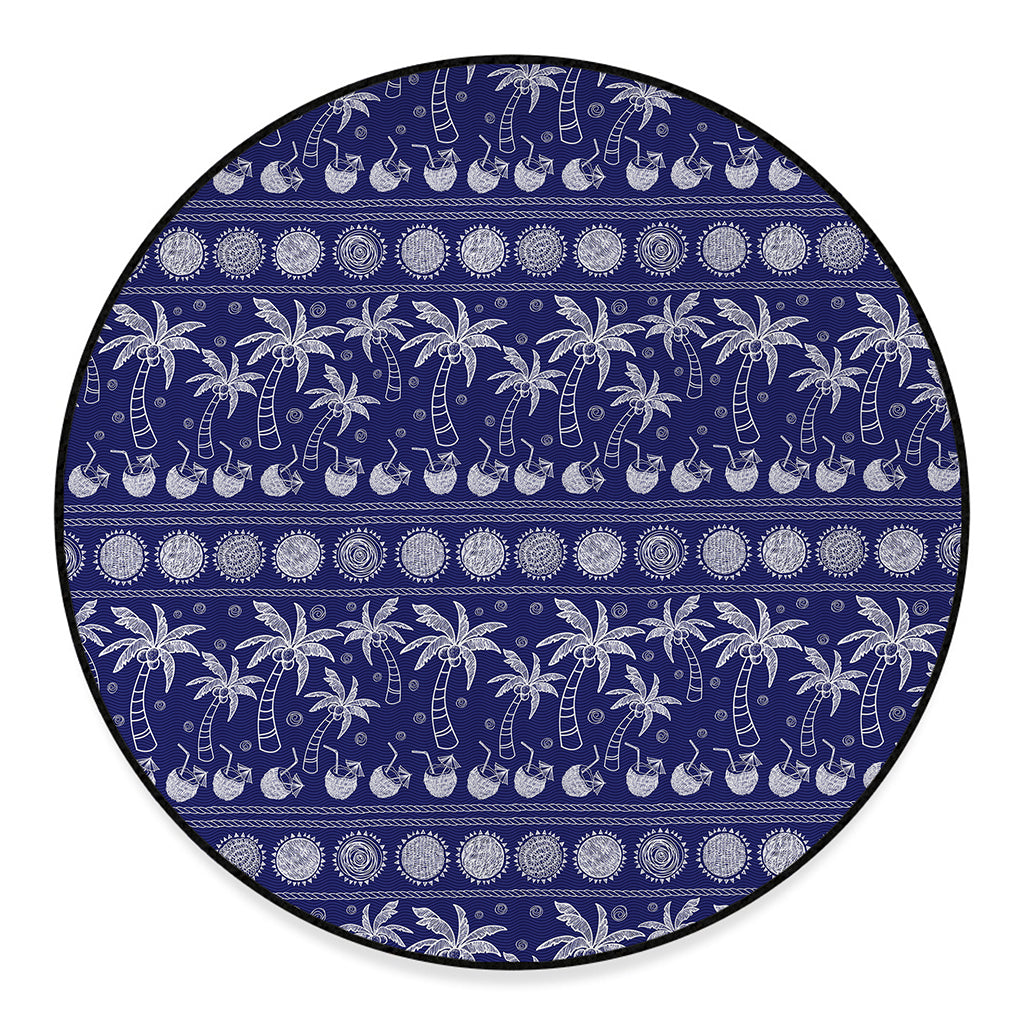 Blue Summer Coconut Pattern Print Round Floor Mat