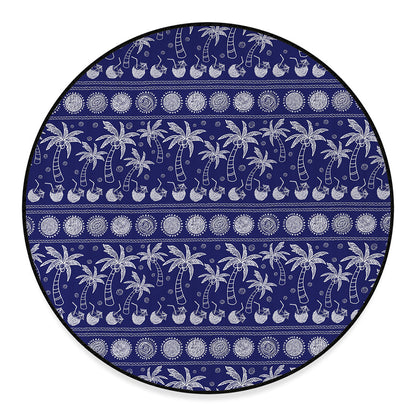 Blue Summer Coconut Pattern Print Round Floor Mat