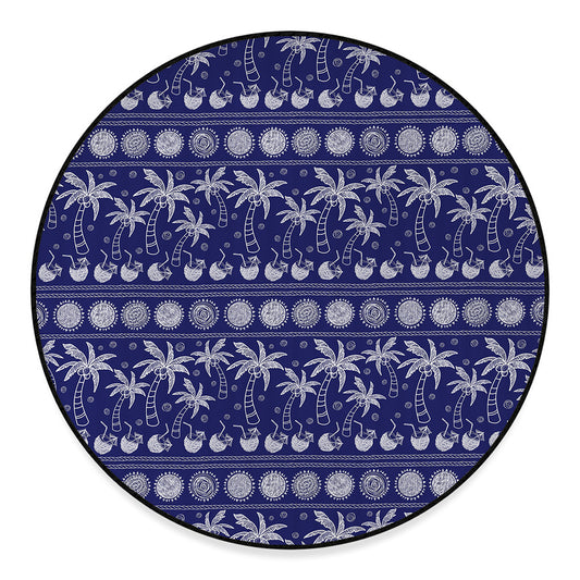 Blue Summer Coconut Pattern Print Round Floor Mat