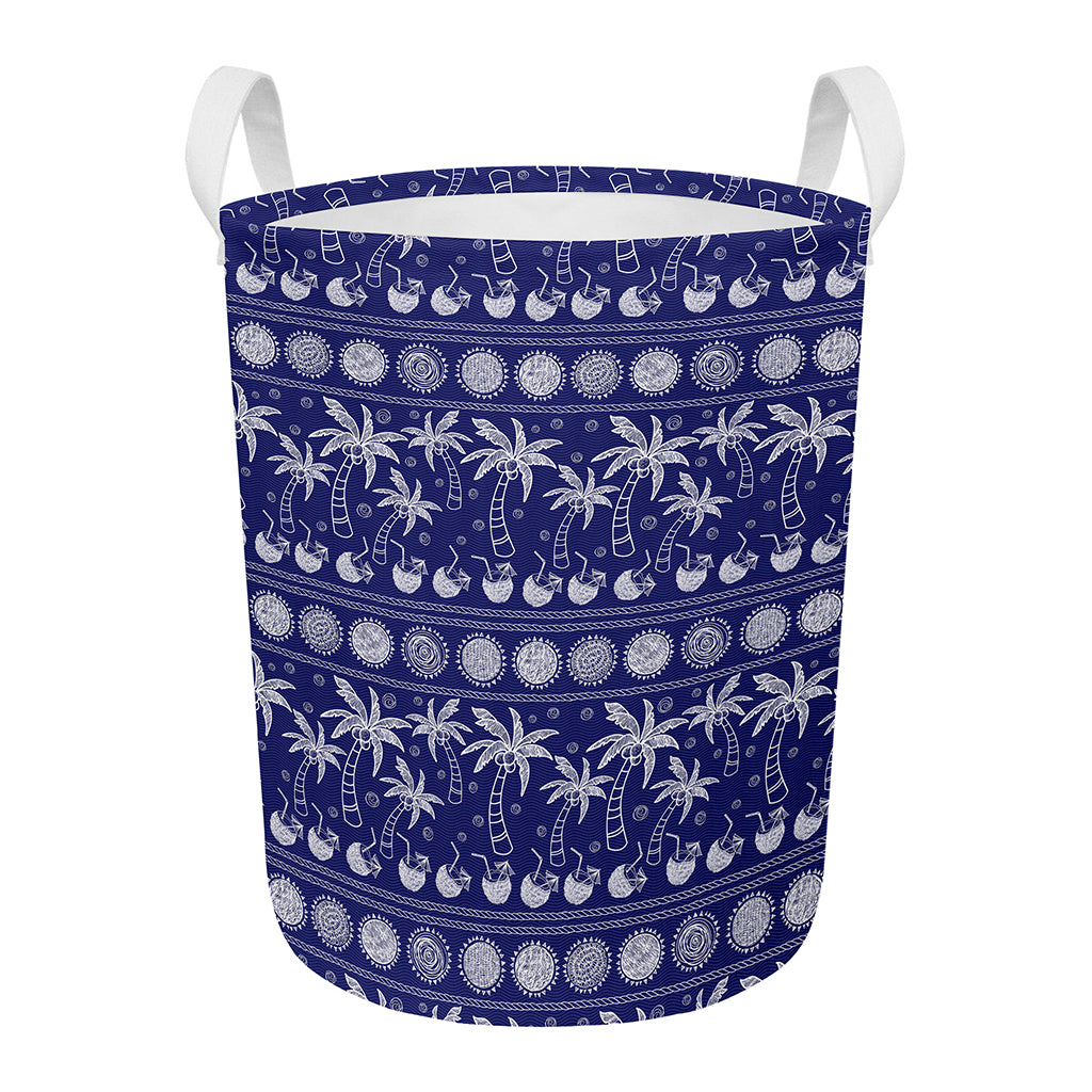 Blue Summer Coconut Pattern Print Round Laundry Basket