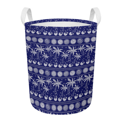 Blue Summer Coconut Pattern Print Round Laundry Basket