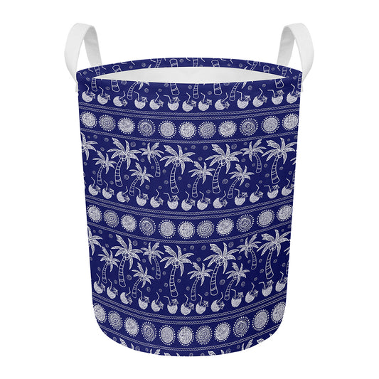 Blue Summer Coconut Pattern Print Round Laundry Basket