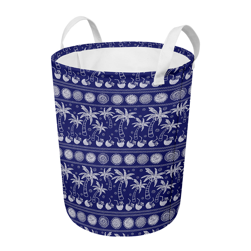 Blue Summer Coconut Pattern Print Round Laundry Basket