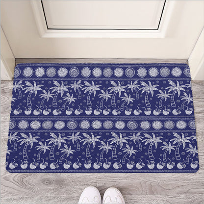 Blue Summer Coconut Pattern Print Rubber Doormat