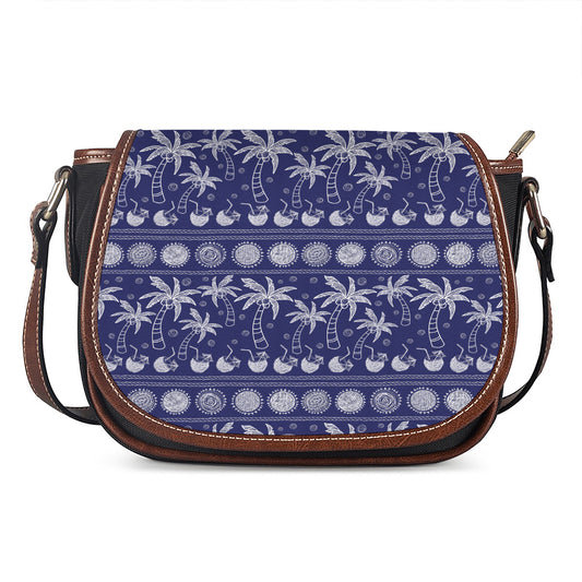 Blue Summer Coconut Pattern Print Saddle Bag