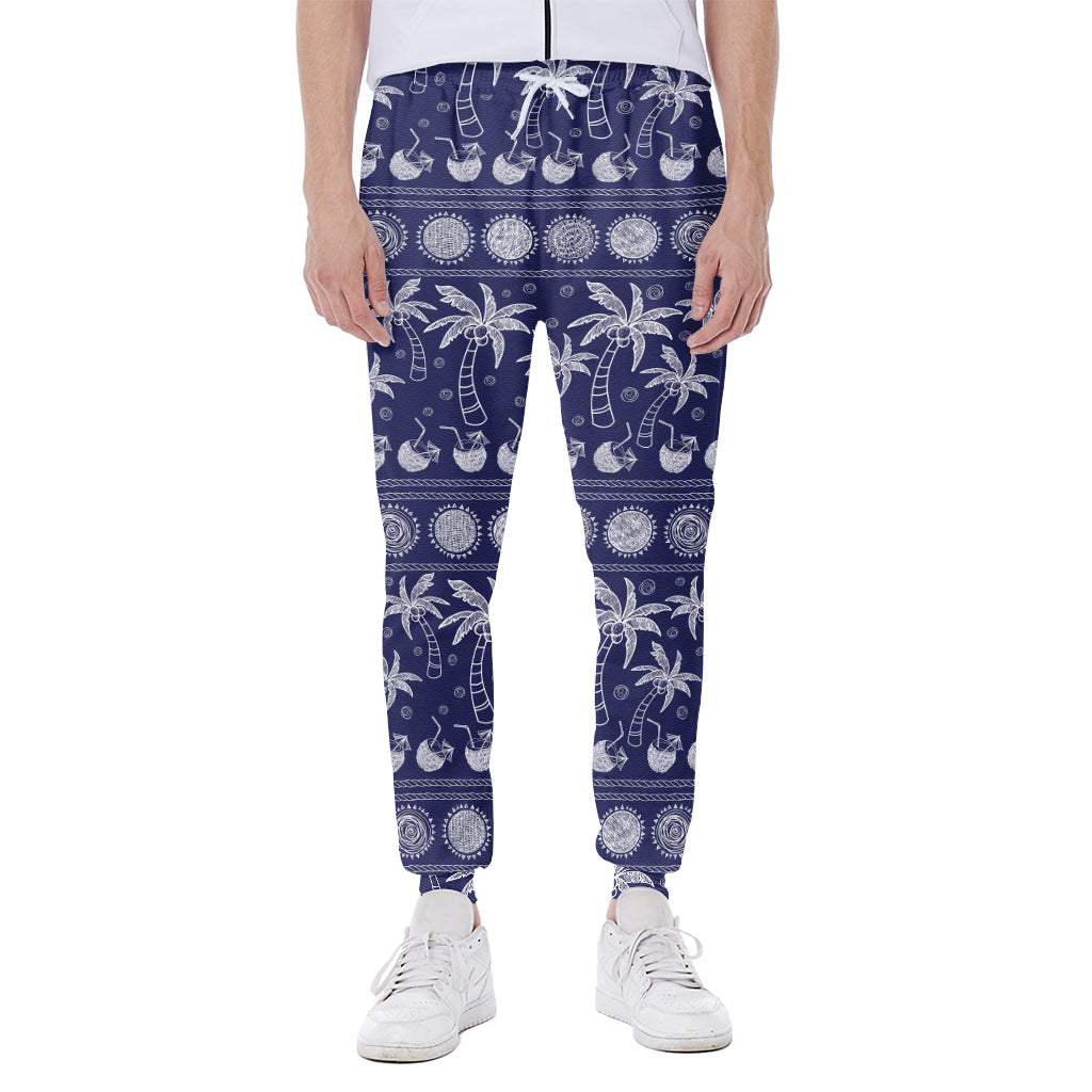 Blue Summer Coconut Pattern Print Scuba Joggers