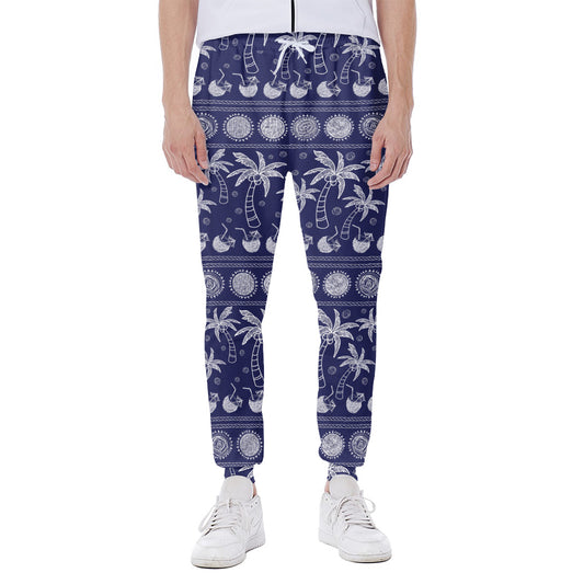 Blue Summer Coconut Pattern Print Scuba Joggers